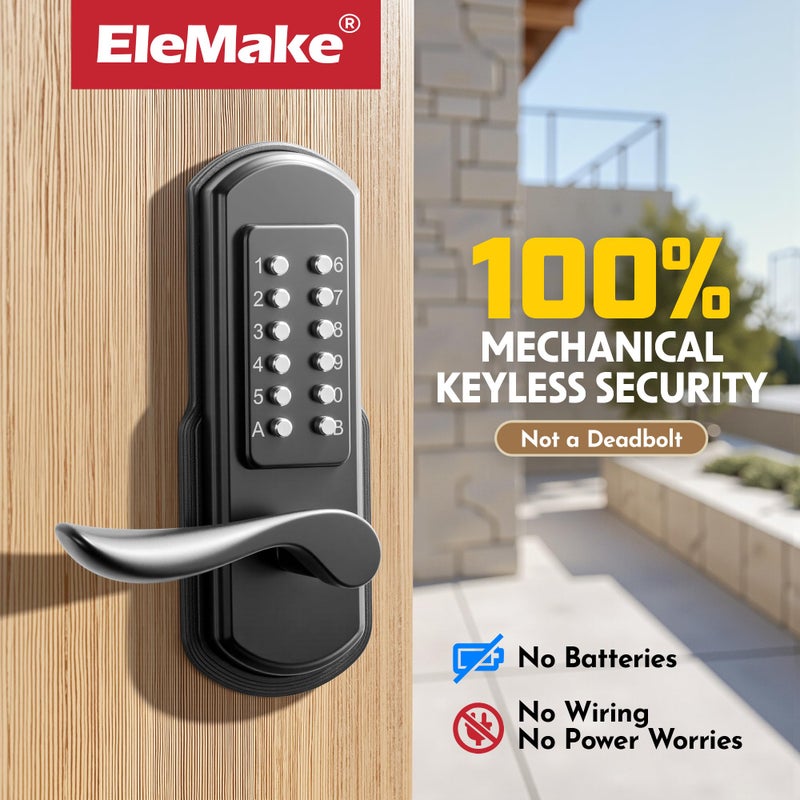 Elemake Mechanical Door Lock with Handle, Left Handed Keyless Entry Door Lock with Keypad, Combination Door Lever Lock - Not Deadbolt - Image 2